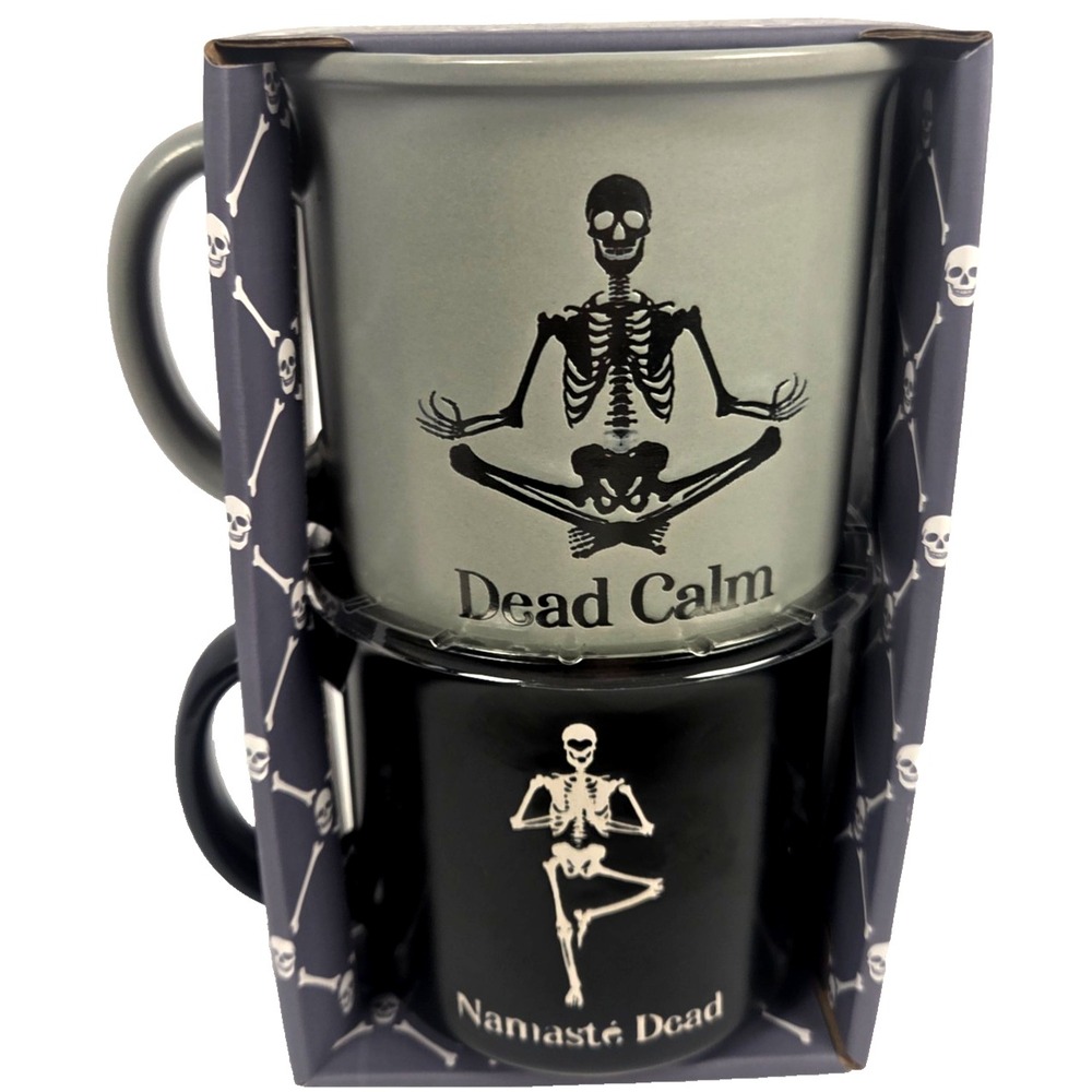 Better Living Skeleton Mug Set 2 OS Black Gray NEW Namaste Dead Calm Halloween